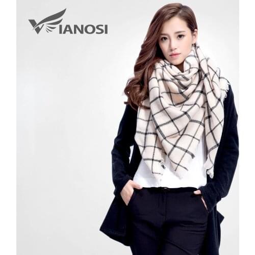 VIANOSI Brand Women Winter Plaid Square Knitted Scarf Female Warm Shawls Cotton Scarves VS005