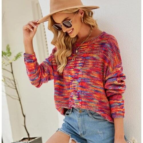 Women Autumn Casual Long Sleeve Knitted Sweaters Elegant Multicolor Striped Printed Pullovers Jumper Knitwear Sweater Mujer S-XL