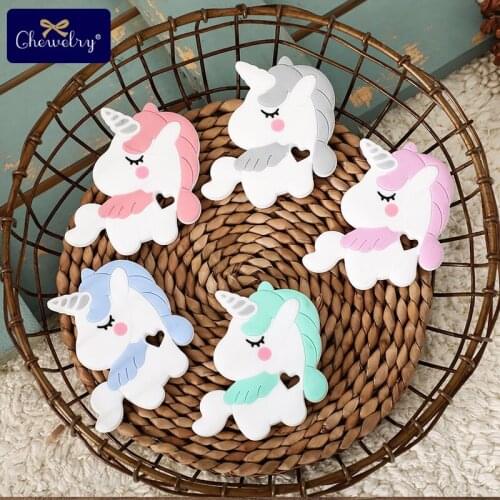 1pc Unicorn Silicone Teether Baby Teething Rodent Pendant For Kids DIY Rattle Toys Pacifier Clips Accessories BPA Free Baby Gift