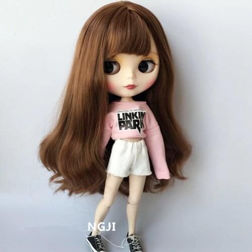 2pcs/set Blyth Doll Clothes Casual Pink T-shirt + Denim Shorts Clothes Pullip Clothing for 1/6 Doll Accessories for Barbie doll