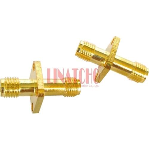 50ohm gloden SMA female to female flange 4 fixing holes connector adapter