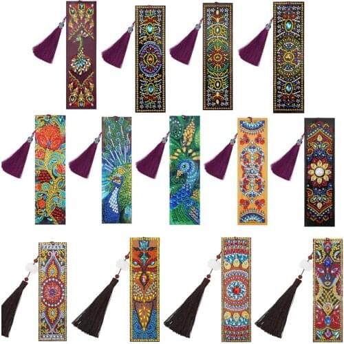 5D DIY Diamond Painting Leather Bookmark Tassel Book Marks Special Shaped Diamond Embroidery DIY Craft