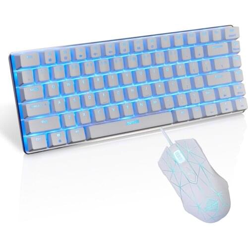 AK33 2 IN 1 Combos Mini 82 Keys Gaming Keyboard White Color Mechanical Keyboard with Blue Backlit Wired USB 2400DPI Wired Mouse