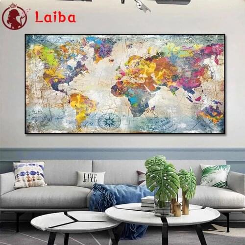 Diamond Embroidery Abstract painted world map Full Square round Diamond Mosaic Rhinestones Art Painting Cross Stitch Wall Decor