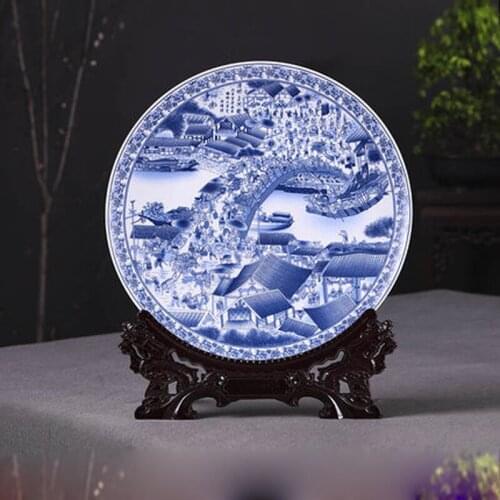 Antique Inmitation Artistic Ceramic Porcelain Decoration Plate / Dish with Printed Ancient Chinese Life Scene Painting