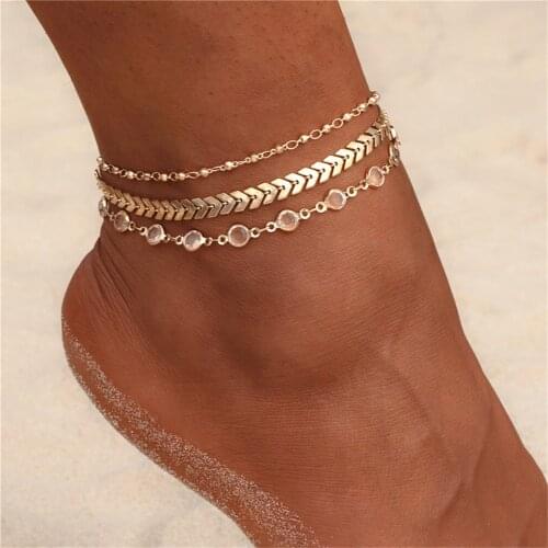 Summer Silver Gold Boho Ankle Bracelet Multilayer Anklets Adjustable Chain Foot Beach Jewelry Women Accessories Fashion Jewelry