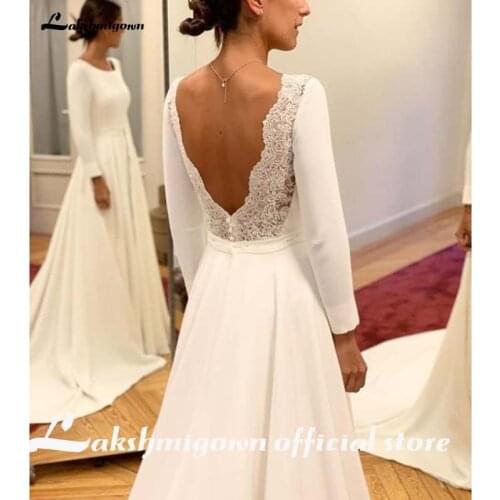Elegant White Backless Long Sleeves Wedding Dress with Train Boho Bridal Gowns vestidos de noiva