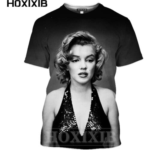 HOXIXIB 3D Print Sexy Beauty Marilyn Monroe T Shirt Men Holiday Bikini Black Dress Tees Norma Jeane Baker Harajuku Women Tshirt