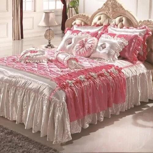 12Pcs Romantic Pink Bedding Set King Size For Children Princess Bed Slirt Bedspread Duvet Cover Quilt Pillowcase