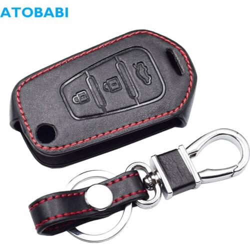 Leather Car Key Cases For Lifan X60 3 Buttons Folding Remote Control Fob Cover Keychain Holder Protector Bag Auto Accessories