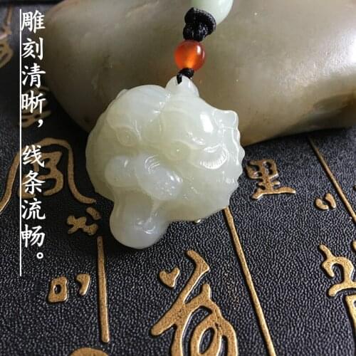 Natural hetian white jade handcarved tiger head pendant simple retro pendant temperament jewellery fashion for woman men