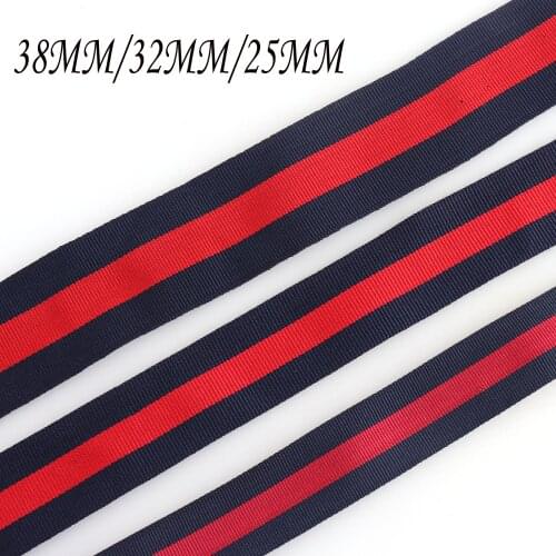 25MM/32MM/38MM Ribbon 5 yards webbing Thin Blue Red Striped Soft webbing,purse strap DIY Clothing Shoes Bag Belts