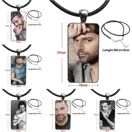 For Girls Best Gift Ricky Martin Fashion Glass Cabochon Pendant Rectangle Necklace Choker Necklace Jewelry