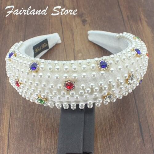 Fairland Baroque Hair Accessories Sponge Pearl Women Hairband Korean Colorful Fabric Female Hair Hoop Premium Elastic Headband