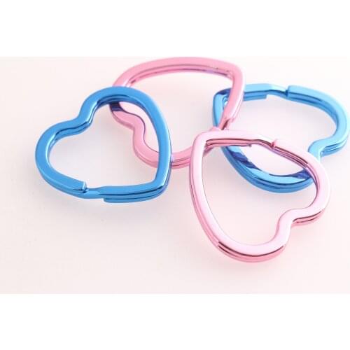 Pink Color Heart Shape Keyrings Metal Keychains Blue Split Rings for Key Chain Wholesale Lanyard Findings