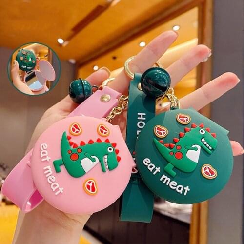 Multifunctional Creative Cartoon Dinosaur Mirror Couple Keychain Ladies Cute Backpack Pendant Car Keychain Fashion Jewelry