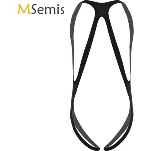 Mens Mankini Bodysuit Lingerie Body Chest Harness Halter Neck Elastic Wide Straps Mankini Jockstrap Underwear Leotard Bodysuit