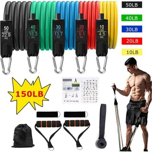 11Pcs 150LB Resistance Bands Set Latex Tube Fitness Exercise Bands Muscle Strength Training Home Gym Workouts Elastic Pull Rope