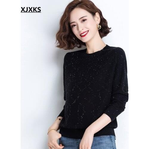 XJXKS 2021 autumn winter new comfortable cashmere knitted sweater women pullover round neck long-sleeved women casual sweater