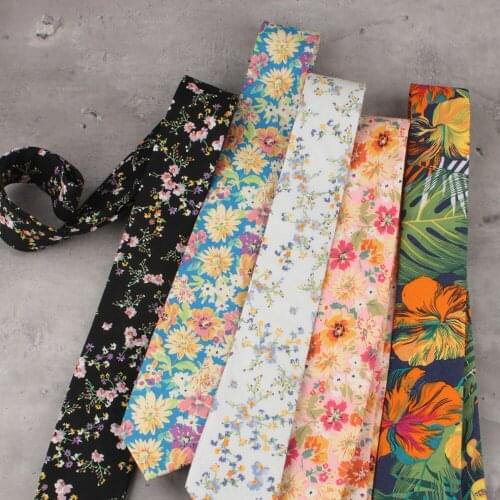 New Hawaii Floral Tie For Men Women Cotton Casual Flower Print Skinny Neck Tie For Wedding Party Classic Suits Daily Wear Tie