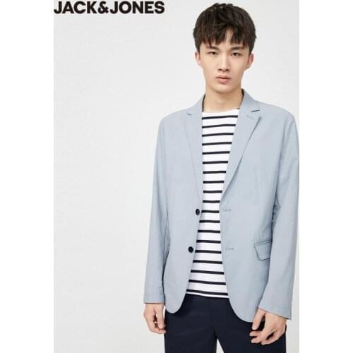 JackJones Mens Business Casual Slim Fit Pure Color Notched Collar Suit Jacket|220208501