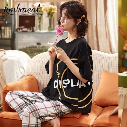 Pajama Sets Women Outfits 2 Pieces Set Pyjamas Female Lovely Nightwear Lesure Full Length Plaid Trousers Spring Comfortable Chic