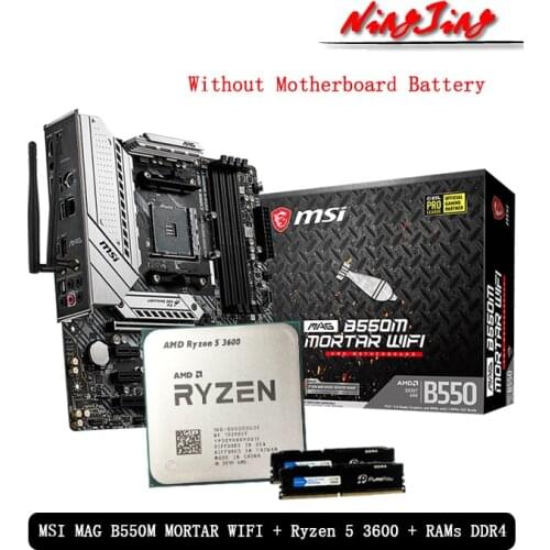 AMD Ryzen 5 R5 3600 CPU + MSI MAG B550M MORTAR WIFI Motherboard + Pumeitou DDR4 8G 16G 2666MHz RAMs Suit Socket AM4 Without fan