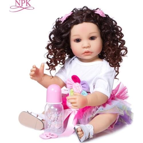 NPK 55CM toddler pincess reborn baby Original full body soft silicone flexible soft touch curly hair fashion girl doll Xmas Gift