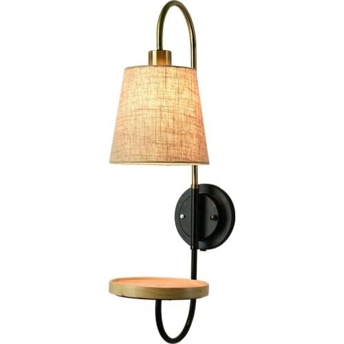 Nordic fabric study living room sofa wall lamp creative wooden simple bedroom bedside lamp with wooden tray WF9211130