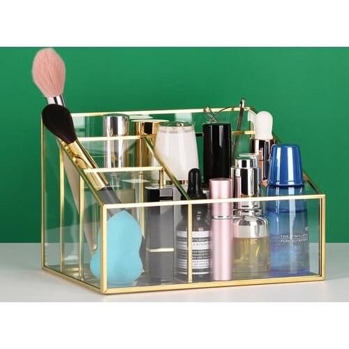 Glass Cosmetic Storage Box Desktop Makeup Organizer Jewelry Skincare Lipstick Brush Storage Box For Bathroom Bedroom