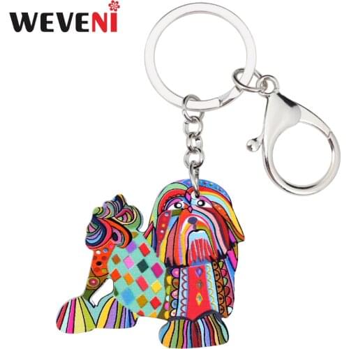 WEVENI Acrylic Anime Trendy Shih Tzu Pekingese Dog Key Chains Keyrings For Women Girl Car Key Holder Bijoux Charms Gift 2018