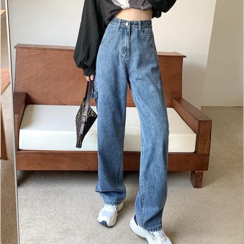 Vintage High Waist Jeans Women Solid Straight Pants Loose Casual Plus Size High Street Denim Trousers Pantalon Femme With Belt