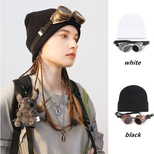 Winter hat women knitted glasses woolen hat black beanie hat fashion warm thick retro solid color hat outdoor walking hat