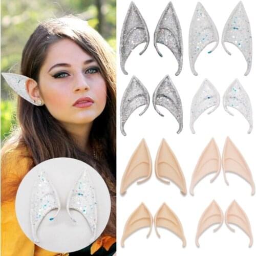 1 Pair Shiny Glitter Sequins Pointed Elf Ears Tips Anime Fairy Pixie Cosplay Costume Accessories Christmas Halloween Party Prop