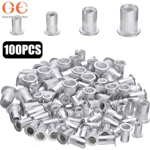 100pcs Steel Aluminum Rivet Nuts Kit Threaded Rivet Nut Inserts Rivnut Nutsert M3 M4 M5 M6 Mixed Kit Set Repairing Tools