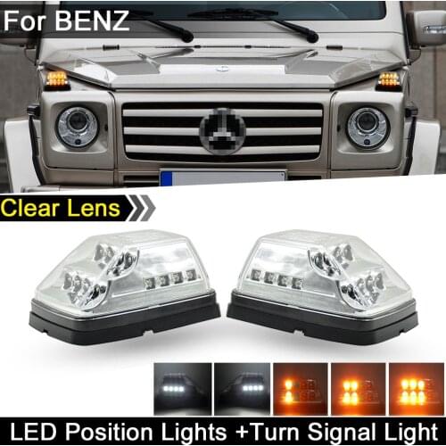 2Pcs For Benz G-Class W463 G500 G55 AMG G550 Clear Lens Front Wing Dynamic Amber Turn Signal Lamp Corner Light Position Lights