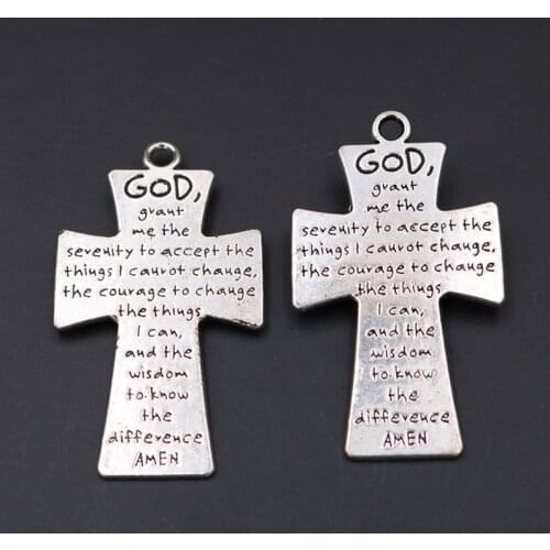 4pcs Silver Color Cross Pendants Christian Prayer Words Charms DIY Religious Jewelry Accessories 56*33mm
