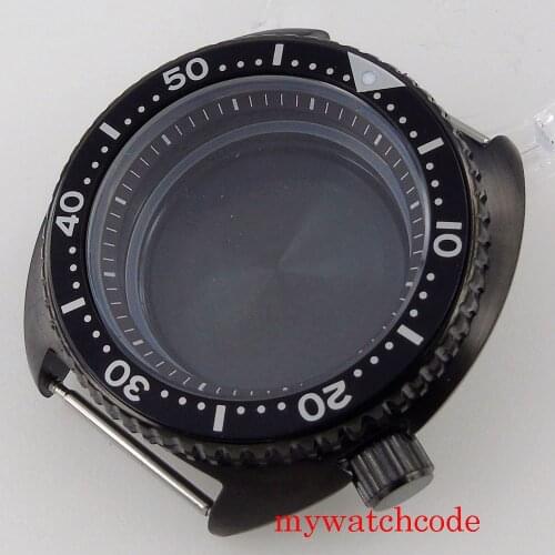 45mm Brushed Black PVD Rose Gold Plated Watch Case For NH35 NH36 Movement Sapphire Glass Alloy Bezel Insert Multicolor Chapter