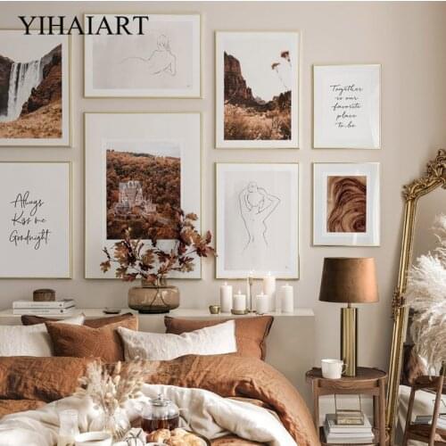 Nordic Line Drawing Abstract Women Poster Autumn Nature Landscape Canvas Print Painting Text Quotes Wall Art Picture Home Decor