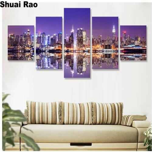 5 pcs diamond painting Manhattan Cityscape full square round diamond mosaic New York City diy picture rhinestones embroidery