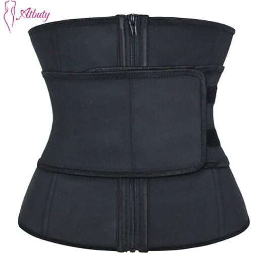 Atbuty Abdominal Trainer High Double Compression Zipper Steel Boned Latex Waist Trainer Corsets Body Shaper Waist Cincher