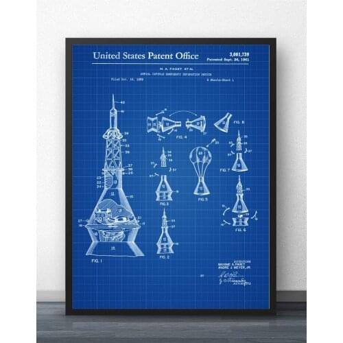 Rocket Emergency Device Patent Blueprint Wall Art Paint Wall Decor Canvas Prints Canvas Art Poster Oil Paintings No Frame