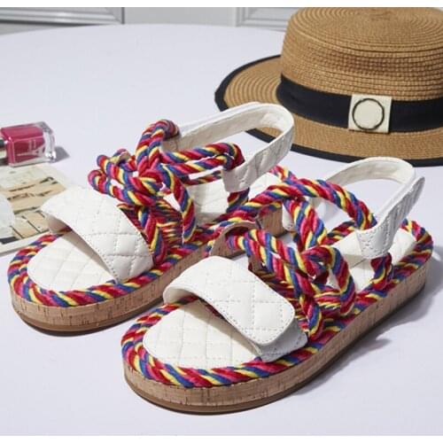 Hemp Rope Woman Sandals Hook & Loop Shoes Women Open Toe Sliders Summer Flats Ladies Shoes Fashion Elegant Sandals 2021 Hot Sale