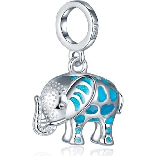 925 Sterling Silver Glowing in the Dark Beads Elephant Animal Pendant Charms Fit European Bracelet for Women Diy Jewelry Gift