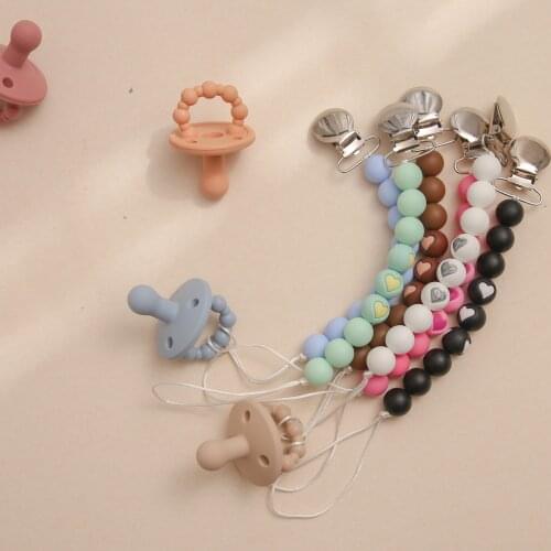 Baby Pacifier Clip Chain Silicone Beaded Holder Soother Pacifier Clips Leash Strap Nipple Holder Baby Shower Gift Dropshipping