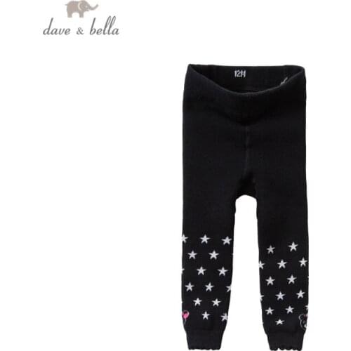 DB15701 dave bella winter infant baby girls lolita cartoon stars padded leggings children fashion leggings