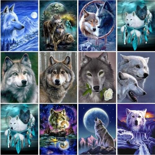 DIY 5D Diamond Painting Full Round & Square Resin Mosaic Diamond Embroidery Cross Stitch Kits Wall Art Decor King Wolf