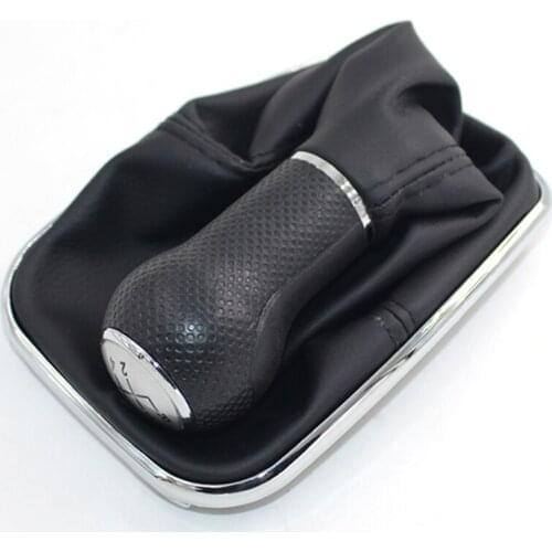 For VW Bora MK4 Golf 4 Jetta 4 For 98-04 Car Gear Shift Knob with Chrome Frame Black Leather 6 Gear Silver Cap 12mm