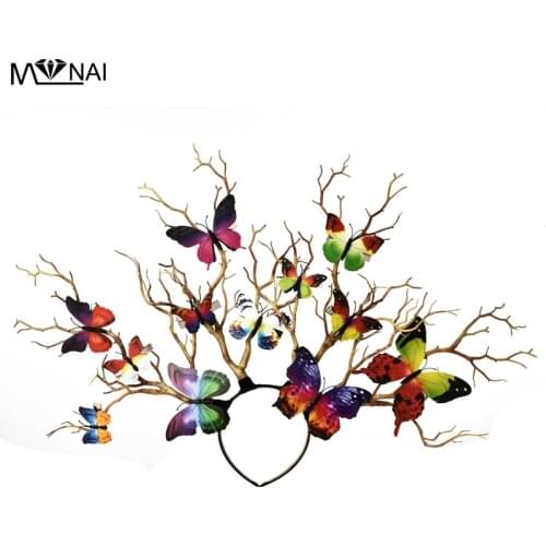 Antler Butterfly Headdress Deer Horn Tree Branches Headband Lolita Vintage Wedding Cosplay Halloween X-mas Accessories Handmade