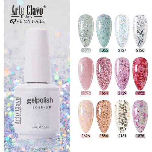 Arte Clavo Glitter Gel Nail Polish Base Top Coat Art Mix Color Nails Gel UV Nail LED Semi Permanant Nail Soak Off Varnish Gel